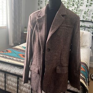 Nastygal oversized check blazer- brown size 8, soft almost fuzzy material